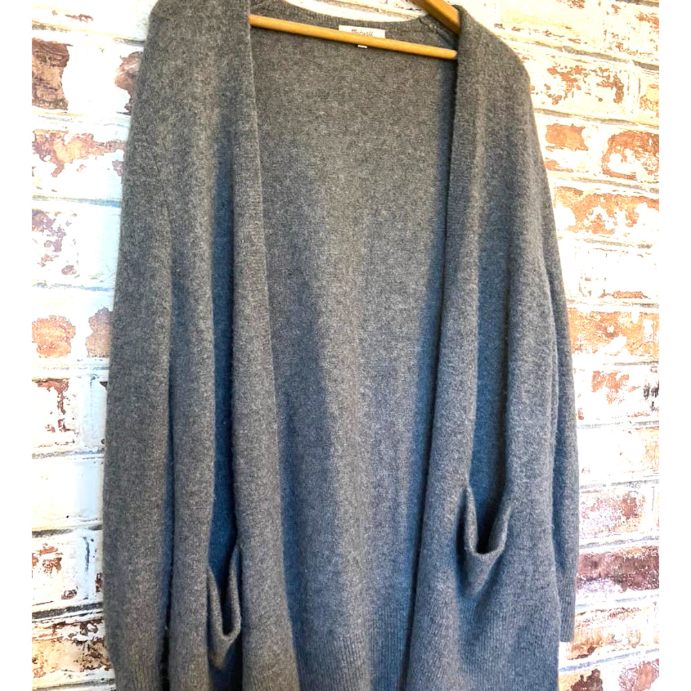 Madewell Cozy Walker Cozy Alpaca Wool Blend Open Cardigan w Pockets - Picture 5 of 10